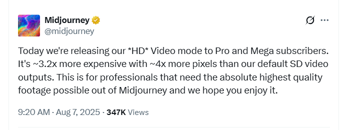 Midjourney Introduces HD Video Mode 