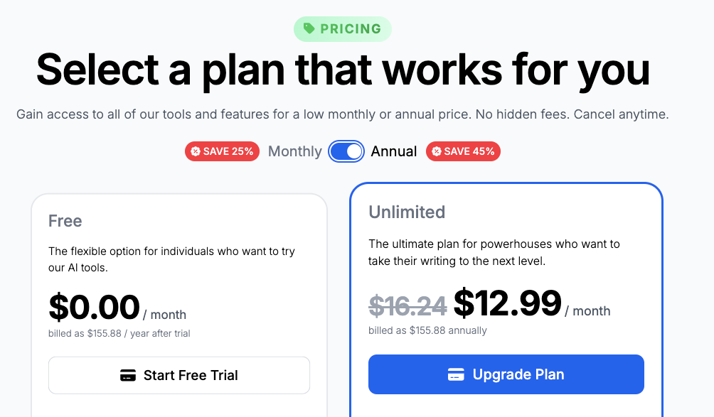 Phrasly AI Pricing Plans