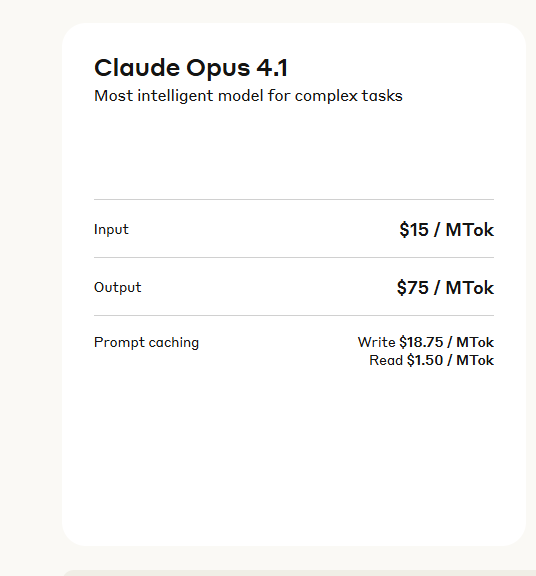 xAI Grok 4 vs Claude Opus 4.1:Clude Opus 4.1 pricing