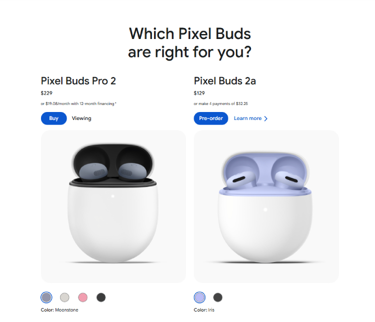 Pixel Buds 2a vs. Pixel Buds Pro 2 Comparison
