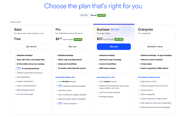 Otter.ai's Pricing