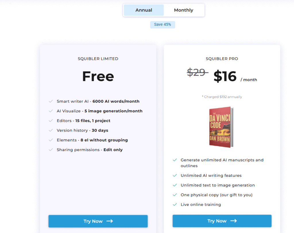 Best AI Novel Writing Software: Squibler pricing