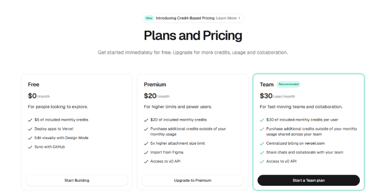 Pricing and Access for Vercel v0 iOS Version