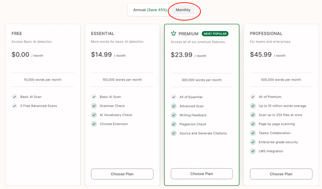 GPTZero Pricing