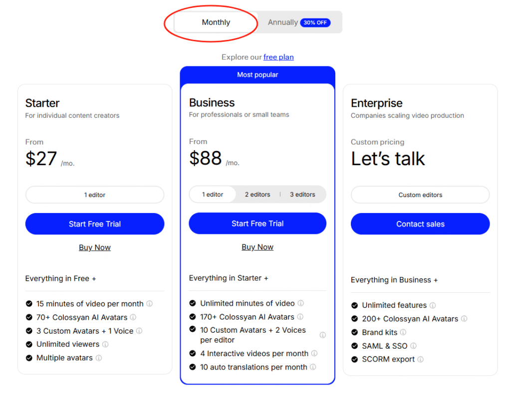 colossyan ai pricing