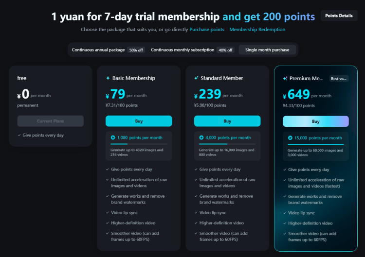 Jimeng AI's Pricing