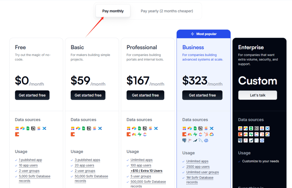 softr pricing