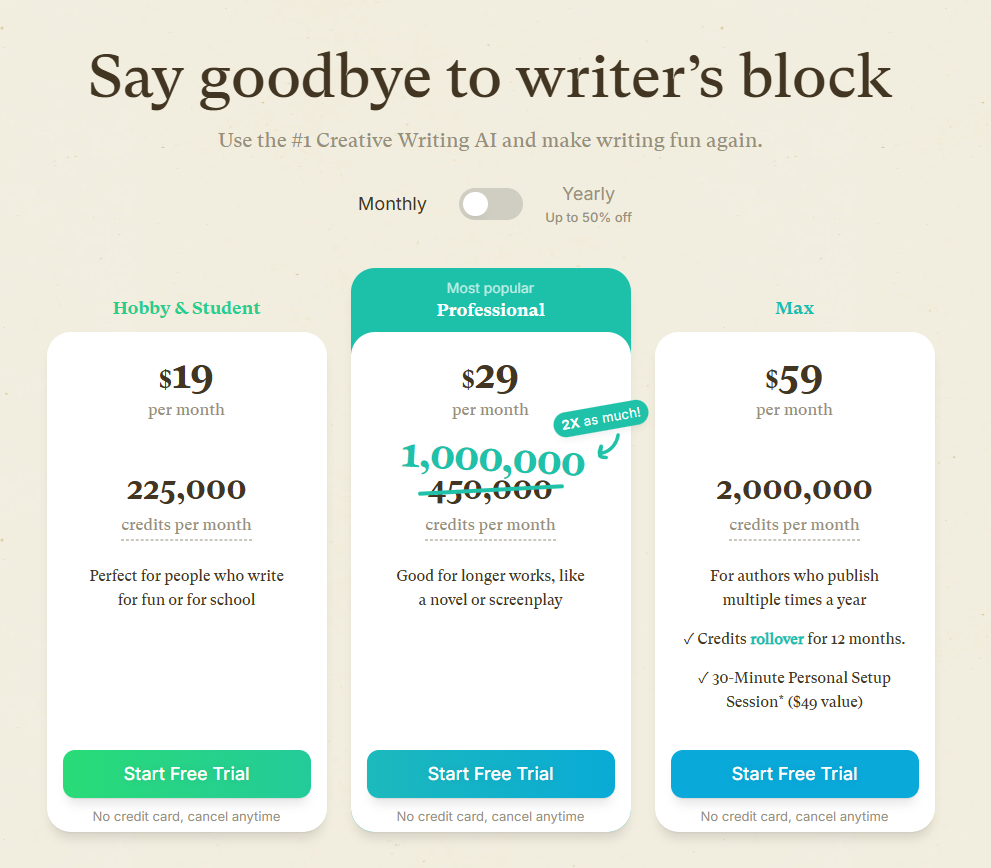 sudowrite pricing