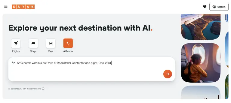 Kayak AI Mode
