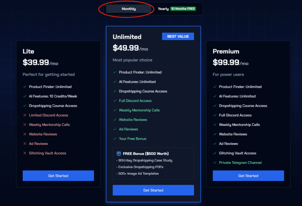glitching ai pricing