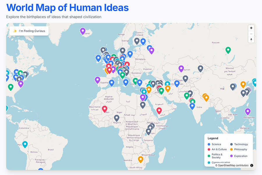 The Map of Human Ideas - Discover where the world’s greatest ideas were born